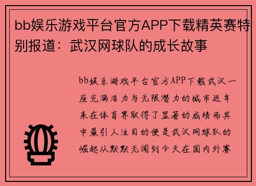bb娱乐游戏平台官方APP下载精英赛特别报道：武汉网球队的成长故事