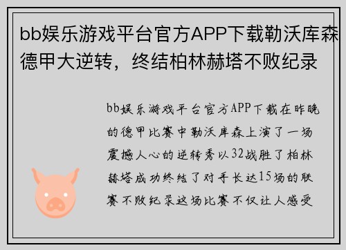 bb娱乐游戏平台官方APP下载勒沃库森德甲大逆转，终结柏林赫塔不败纪录
